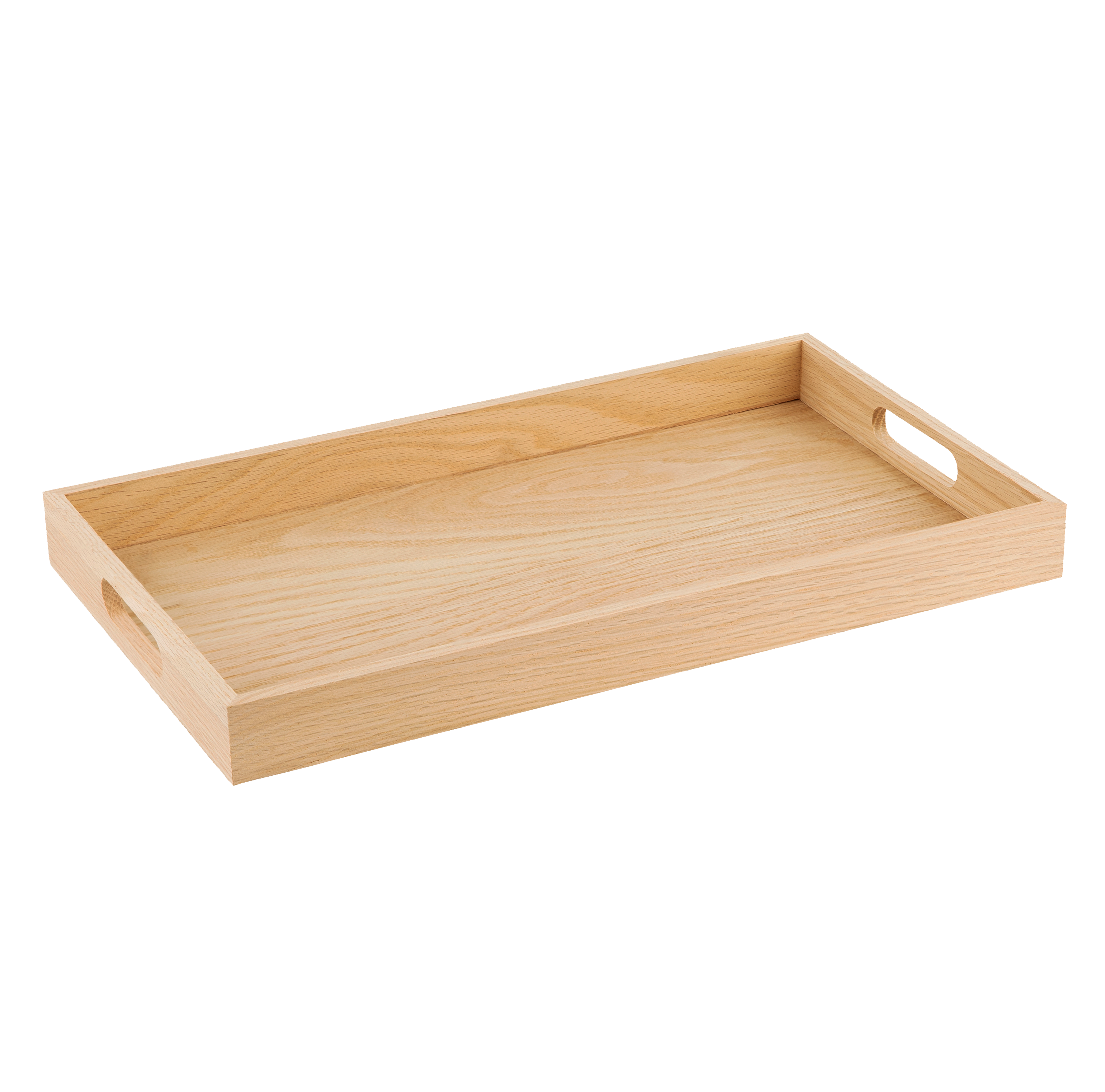 Oak Wood Nested Serving Trays  Five Piece Set of Rectangular Quality Wooden Trays with Cut Out Handles